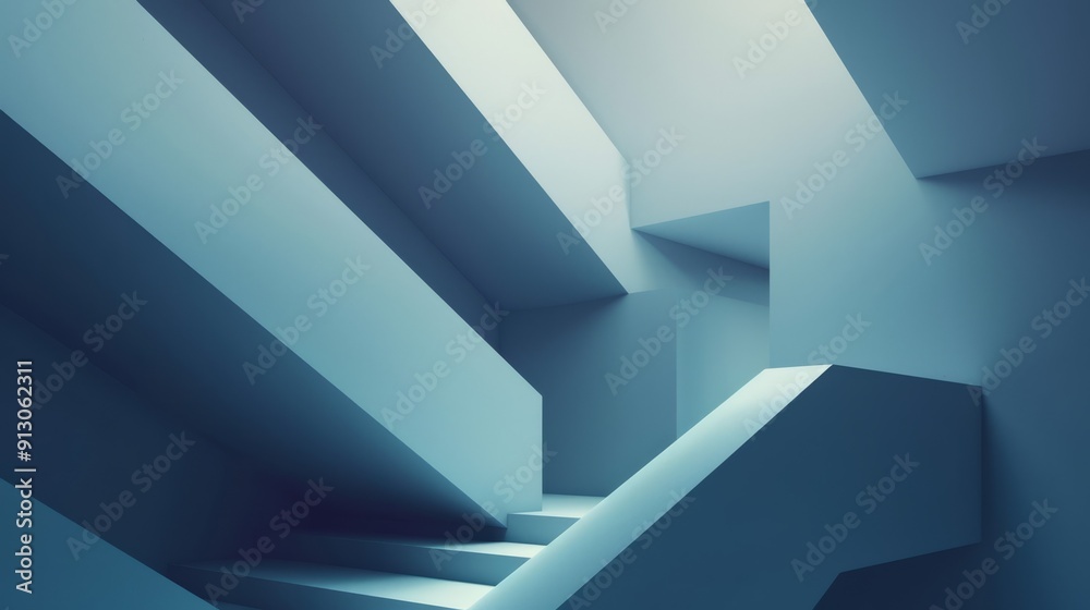 Modern minimalist stairwell architecture. Abstract architectural photograph showcasing a modern staircase with clean lines and minimalist design, bathed in soft natural light. Modern minimalist stairwell architecture. Abstract architectural photograph showcasing a modern staircase with clean lines and minimalist design, bathed in soft natural light.