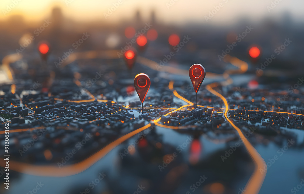 A Map of the City with Red Pins on Different Locations