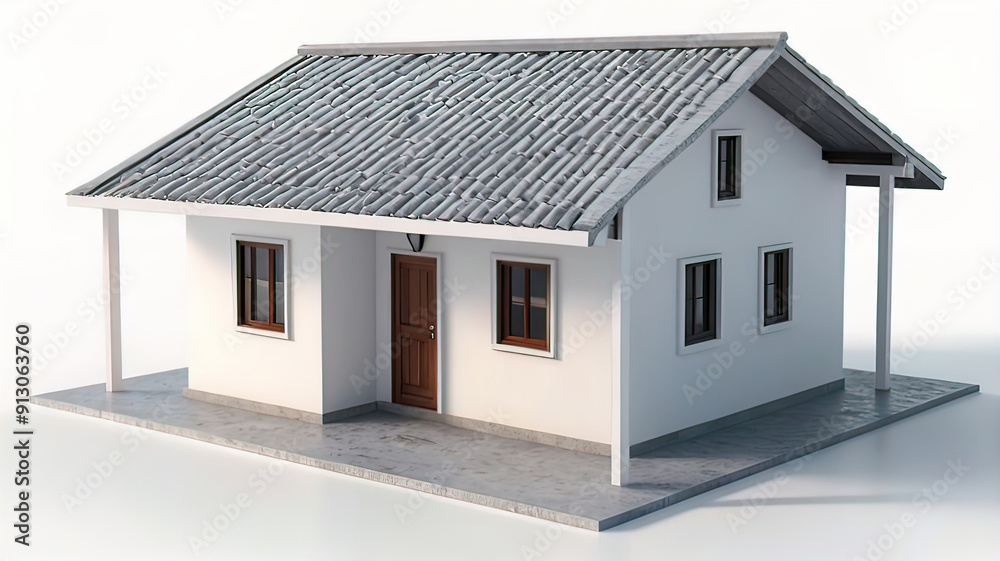 3D rendering of a minimalistic simple house on a white background, design and project of a country house, 3D rendering of a minimalistic simple house on a white background, design and project of a country house,