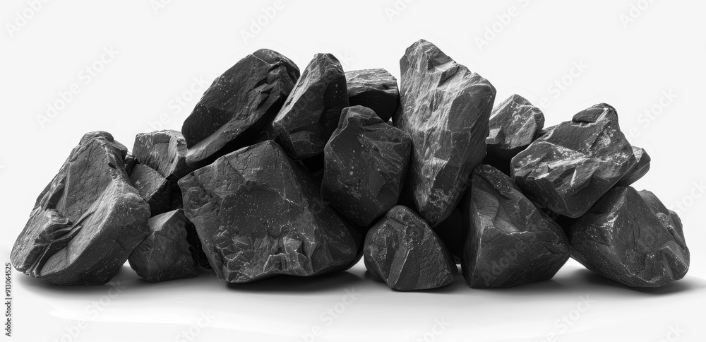 Black rocks on white background isolated, cutout, PNG file Black rocks on white background isolated, cutout, PNG file