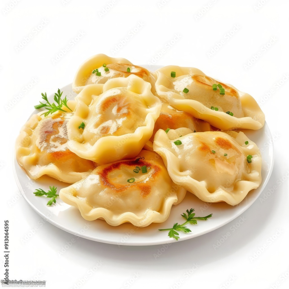 Polish pierogi, stuffed dumplings, photorealistic, isolated on white background Polish pierogi, stuffed dumplings, photorealistic, isolated on white background
