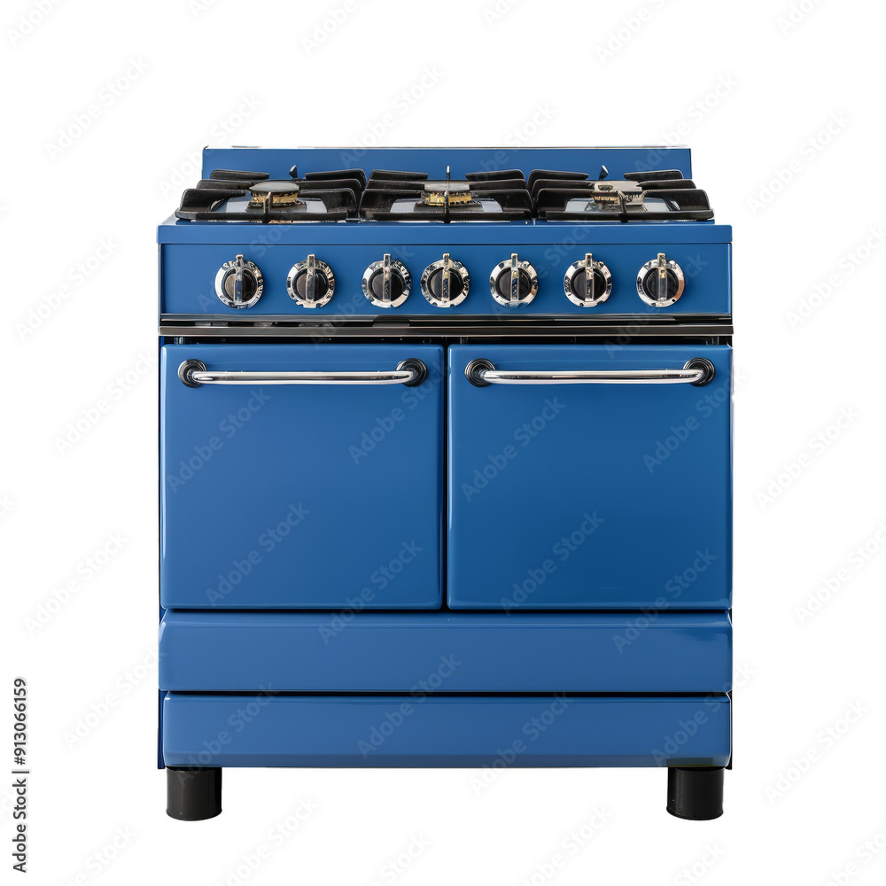 Blue retro style gas cooker with oven isolated on white background Blue retro style gas cooker with oven isolated on white background