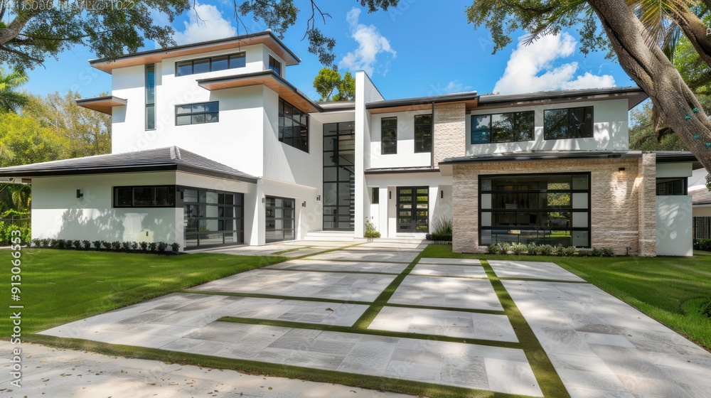Modern White House with a Stone Accent Wall Modern White House with a Stone Accent Wall