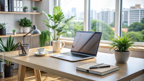 Office Desk Setup with a Laptop