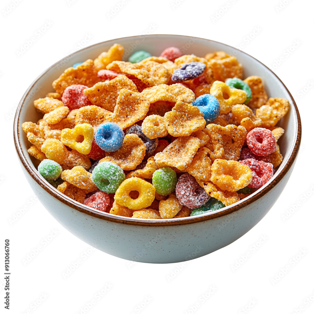 Sweet Sugary Cereal Bowl on White Background Sweet Sugary Cereal Bowl on White Background
