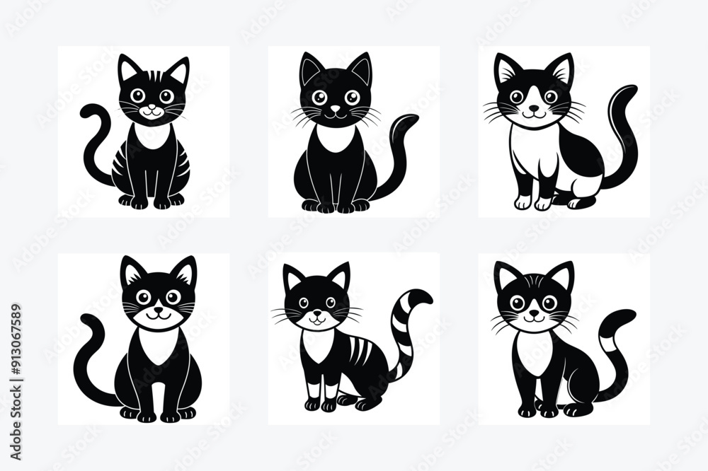 Set of cute cat vector silhouette Set of cute cat vector silhouette