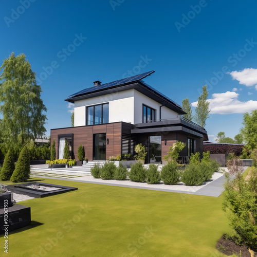 Sophisticated Family Dwelling with Flat Roof and Large Windows