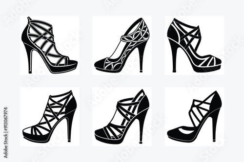  Set of high heel vector silhouette 