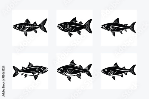 Set of Jackfish vector silhouette on white background photo