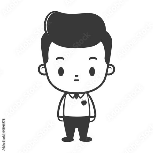 Cartoon Illustration of a Young Boy with a Serious Expression