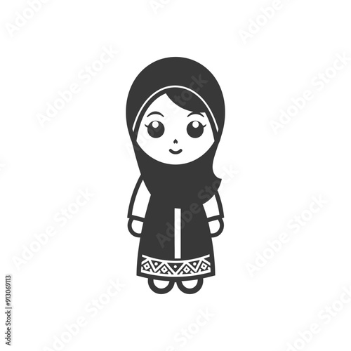 Cartoon Illustration of a Young Girl Wearing a Hijab and Abaya