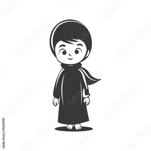 Cartoon illustration of a young boy wearing a traditional Islamic thobe