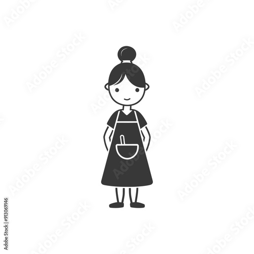 Cartoon illustration of a woman in an apron and a bun