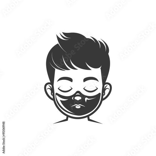 Cartoon Man with Closed Eyes and Black Facial Mask