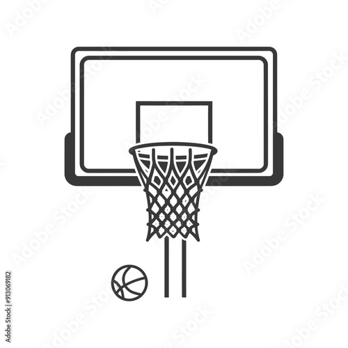 Basketball hoop and ball icon in black and white