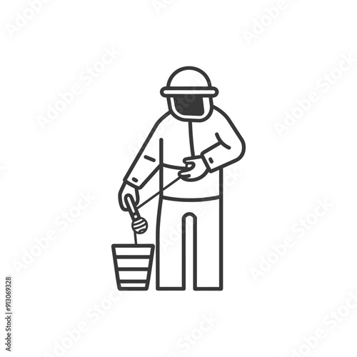 Beekeeper in Protective Gear Holding Honeycomb
