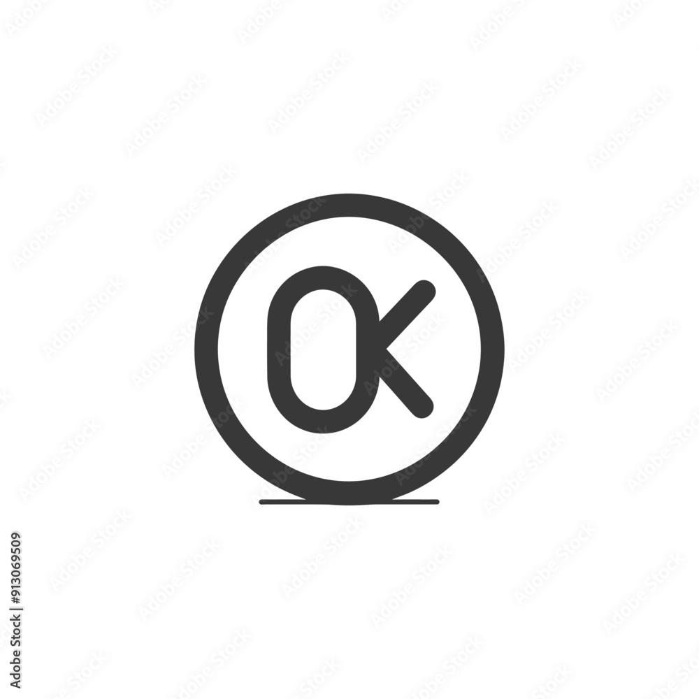 Fototapeta premium Black and White Circular OK Symbol with Shadow