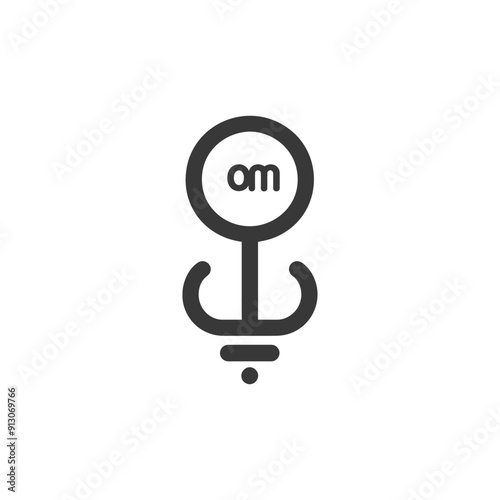 Black and white graphic of a stylized anchor with am inside a circle