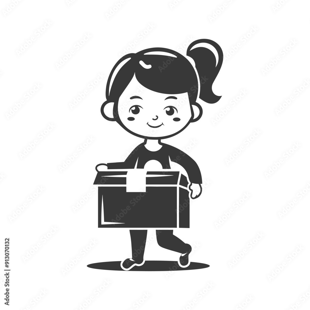 Cartoon Girl Holding a Large Gift Box Cartoon Girl Holding a Large Gift Box