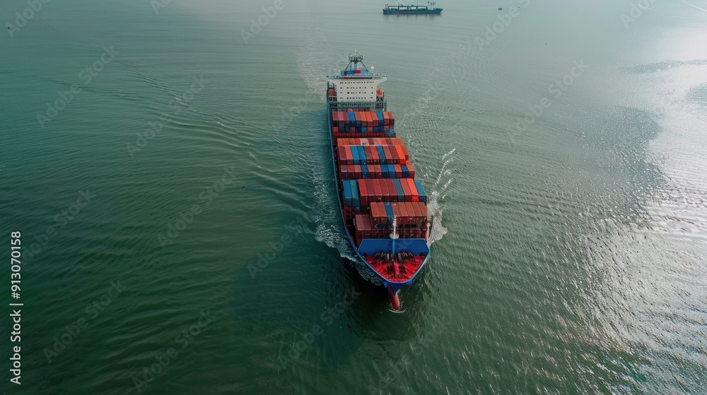 Aerial View of Container Ship on Calm Waters Aerial View of Container Ship on Calm Waters