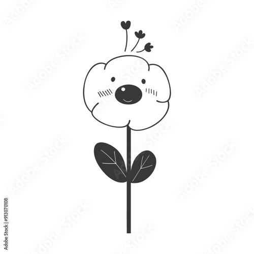 Cartoon Flower with a Cute Face and Three Buds
