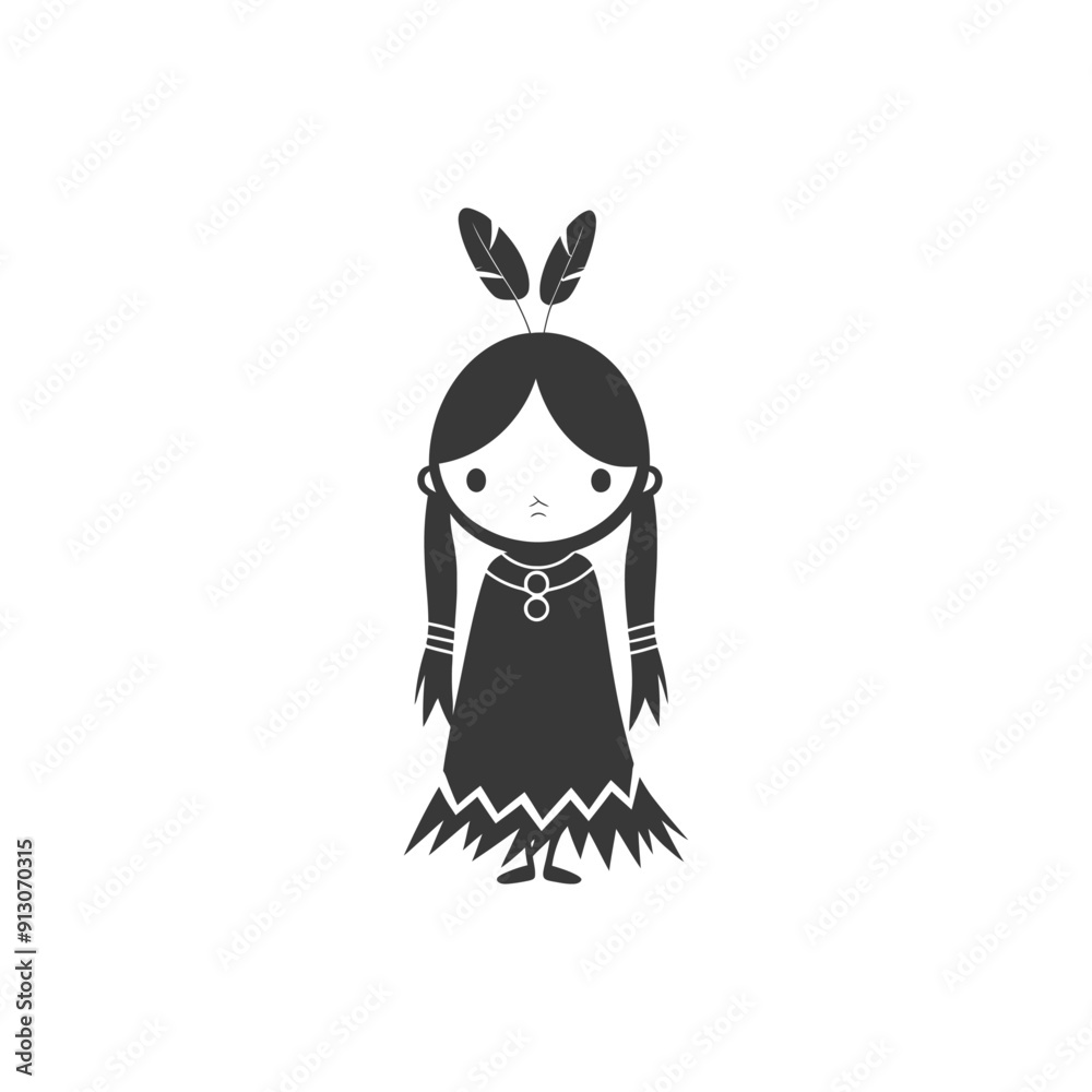 Cartoon Illustration of a Native American Woman Cartoon Illustration of a Native American Woman