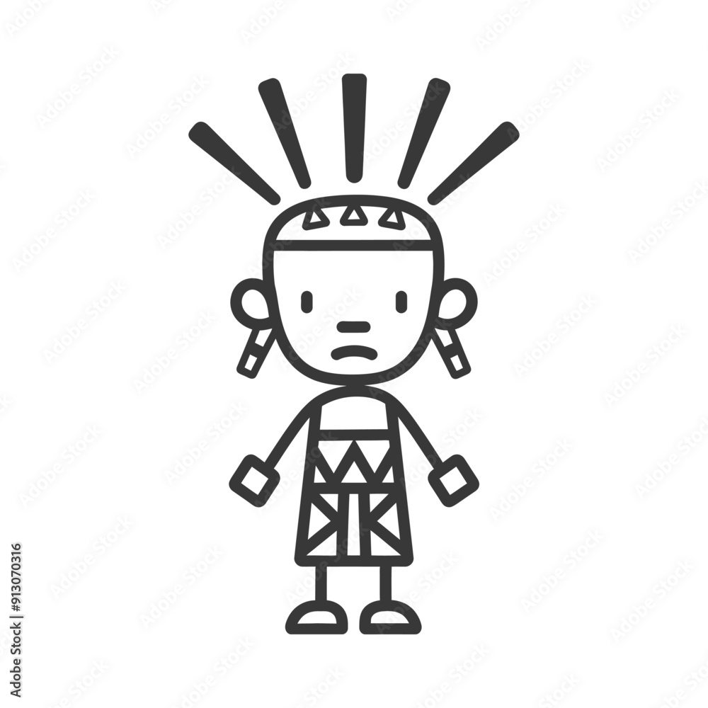 Cartoon Illustration of a Person with a Tribal Headband and Outfit Cartoon Illustration of a Person with a Tribal Headband and Outfit