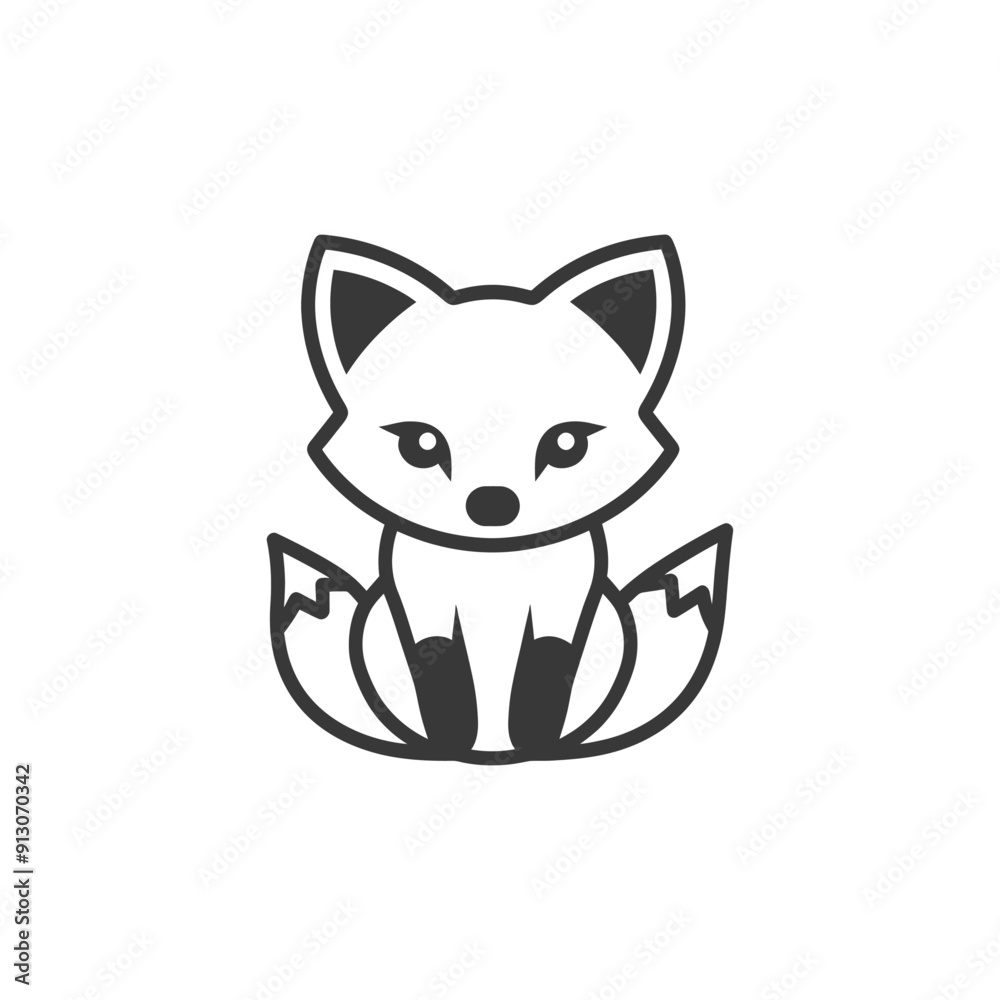 Fototapeta premium Cartoon Illustration of a Sitting Fox with a Large Tail