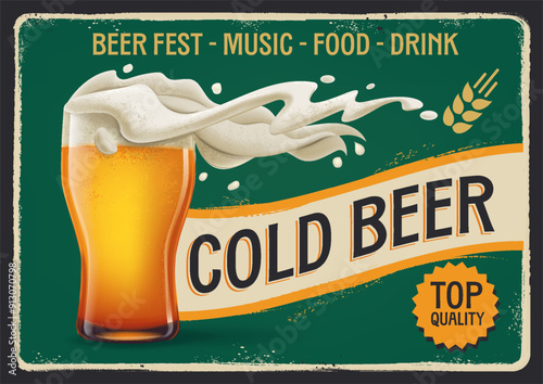 retro irish beer sign with foam