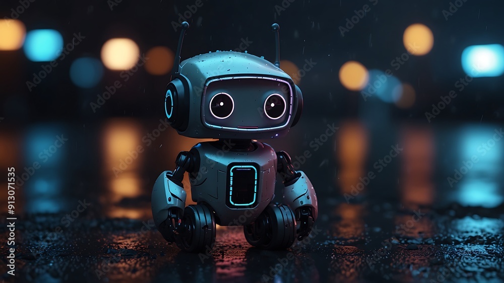 A Robot In futuristic city or city of the future from science fiction with RGB Neon Light Background, City Of Japan A Robot In futuristic city or city of the future from science fiction with RGB Neon Light Background, City Of Japan