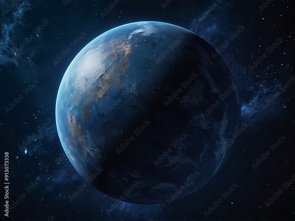 A single planet in endless dark space background illustration, concept of astronomy and fantasy space landscape A single planet in endless dark space background illustration, concept of astronomy and fantasy space landscape