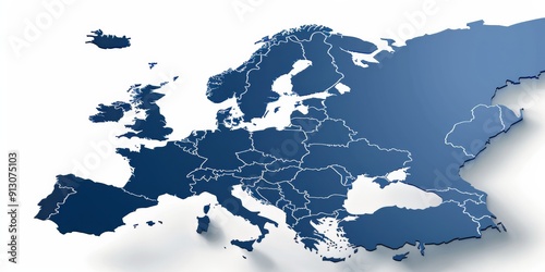 A blue map of Europe with the countries of the European Union outlined in white. The map is a computer generated image and is very detailed