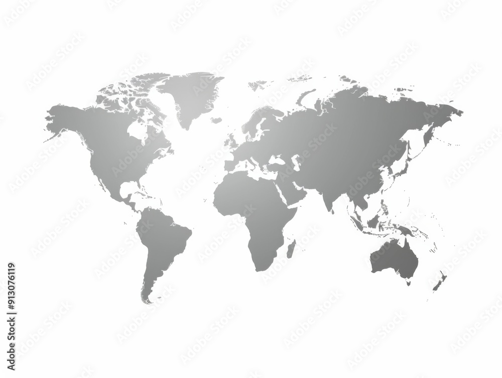 A world map is shown in black and white. The map is a simple outline of the continents and oceans. The map is devoid of any color, giving it a minimalist and modern look A world map is shown in black and white. The map is a simple outline of the continents and oceans. The map is devoid of any color, giving it a minimalist and modern look