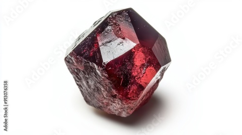 Exquisite raw garnet crystal on white background – stunning gemstone close-up shot