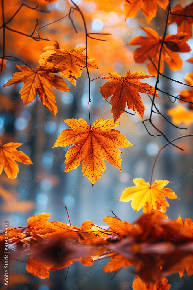Autumn Leaves on Branches in Fall
