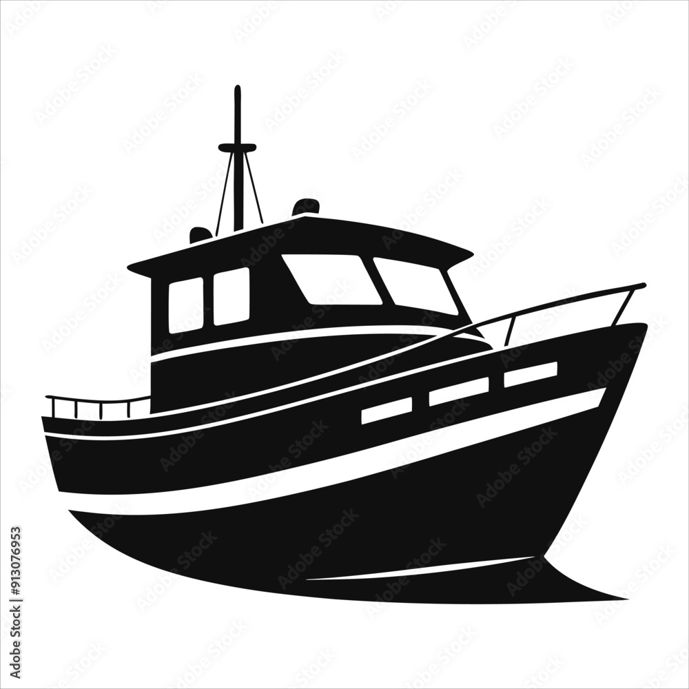 Obraz premium Linear illustration with sailing ship. Hand drawn vector icon