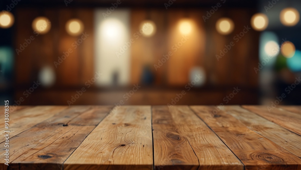 Abstract empty wooden desk table copy space For Product Disply with Restsurant Background Abstract empty wooden desk table copy space For Product Disply with Restsurant Background