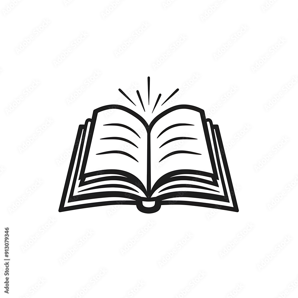 Minimalist Open Book Vector Logo in Clean Line Art Style