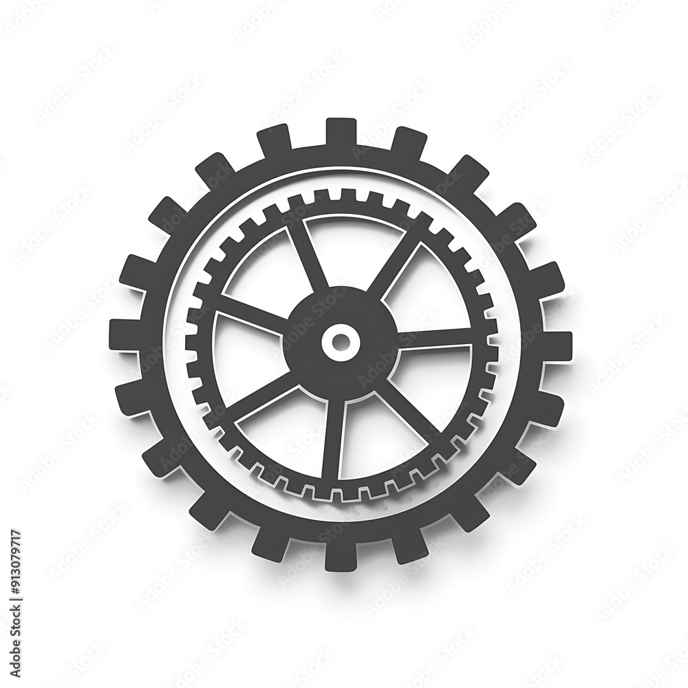 Minimalist Monochrome Train Gear Icon on White Background Minimalist Monochrome Train Gear Icon on White Background