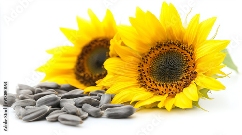 Sunflower Seeds with a sunflower isolated on white background