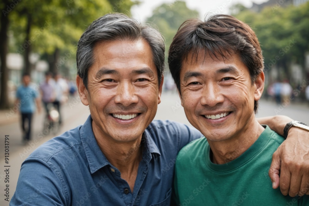 Portrait of asian Smiling mature man with son Portrait of asian Smiling mature man with son
