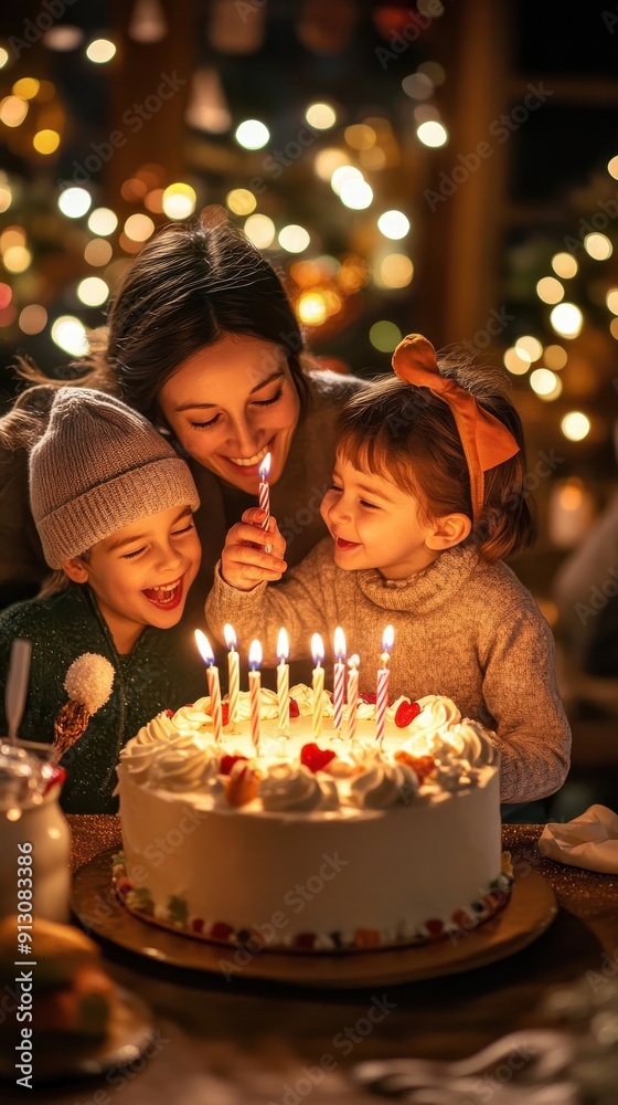 A joyful family celebration as the birthday person makes a wish and blows out candles on a beautifully decorated cake