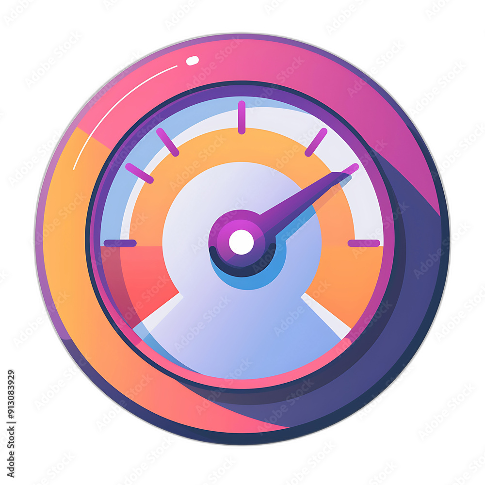 Minimalist Flat Digital Illustration of Apricot, Magnolia, and Eggplant Toned Gauge Icon in Pastel Colors on White Background Minimalist Flat Digital Illustration of Apricot, Magnolia, and Eggplant Toned Gauge Icon in Pastel Colors on White Background