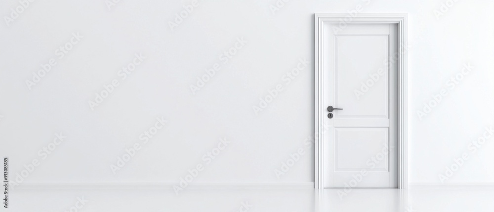 White Door on Minimalist White Wall. Generative ai. White Door on Minimalist White Wall. Generative ai.