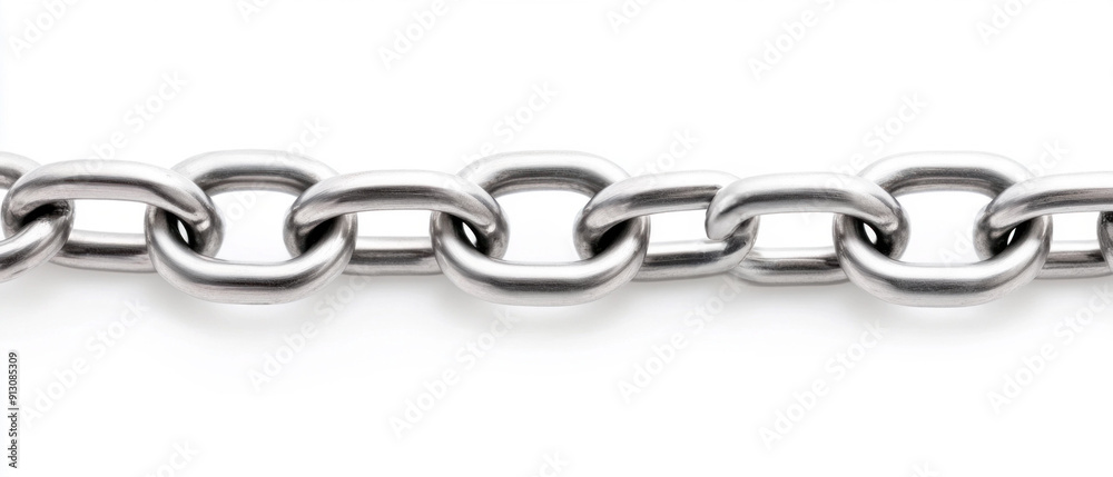 Close-Up of Metal Chain Links Isolated on White Background. Generative ai. Close-Up of Metal Chain Links Isolated on White Background. Generative ai.