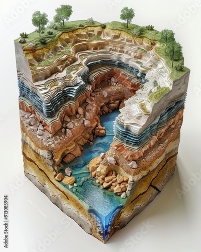 Illuminated 3D Aquifer System Model with Layers, Water Flow, and Text-Friendly Zones photo