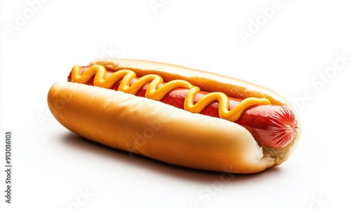 Hot Dog with Mustard on White Background. Generative ai