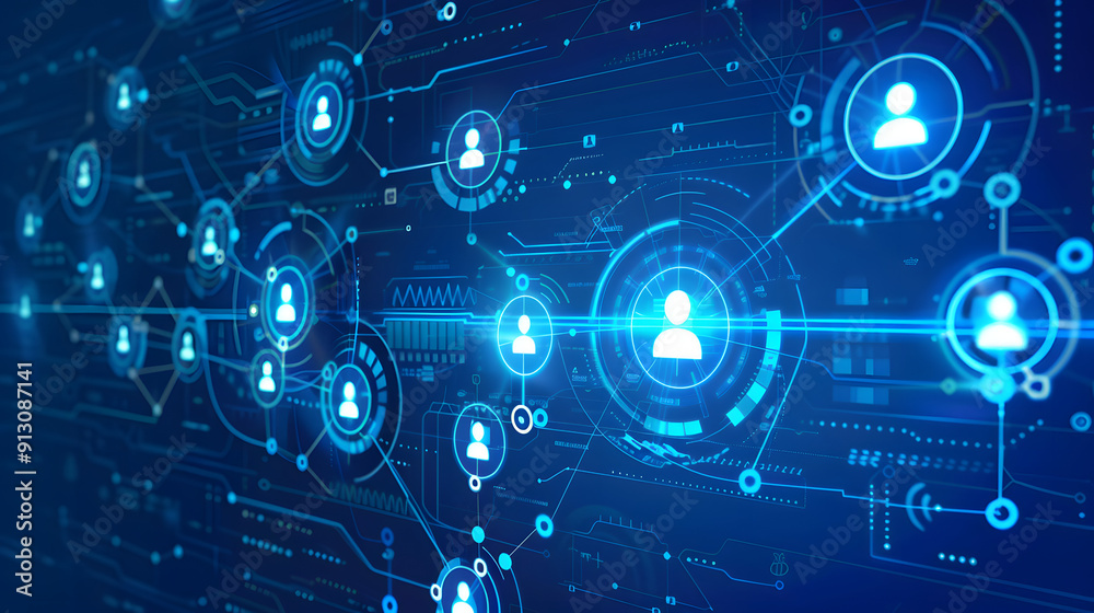 Abstract social network connection with people icons on background and digital technology and online community concept Abstract social network connection with people icons on background and digital technology and online community concept