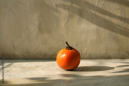 red apple on old wooden table photo