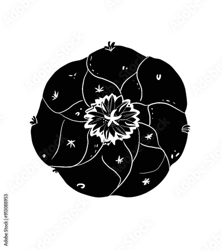 Canvas-taulu black and white peyote hikuri plant graphic design tattoo